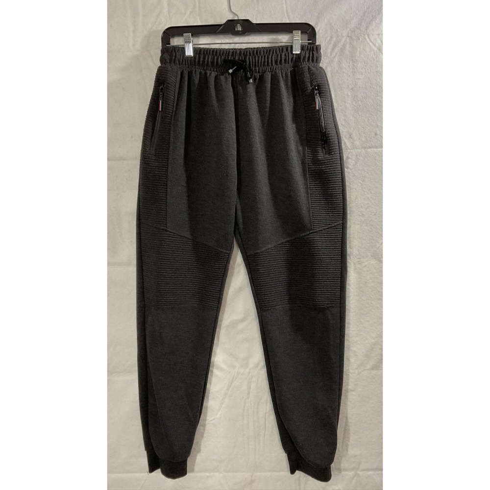 Pants Mens XL Gray Fleece Joggers Sweatpants Zip Pockets Drawstring Cuffed Moto